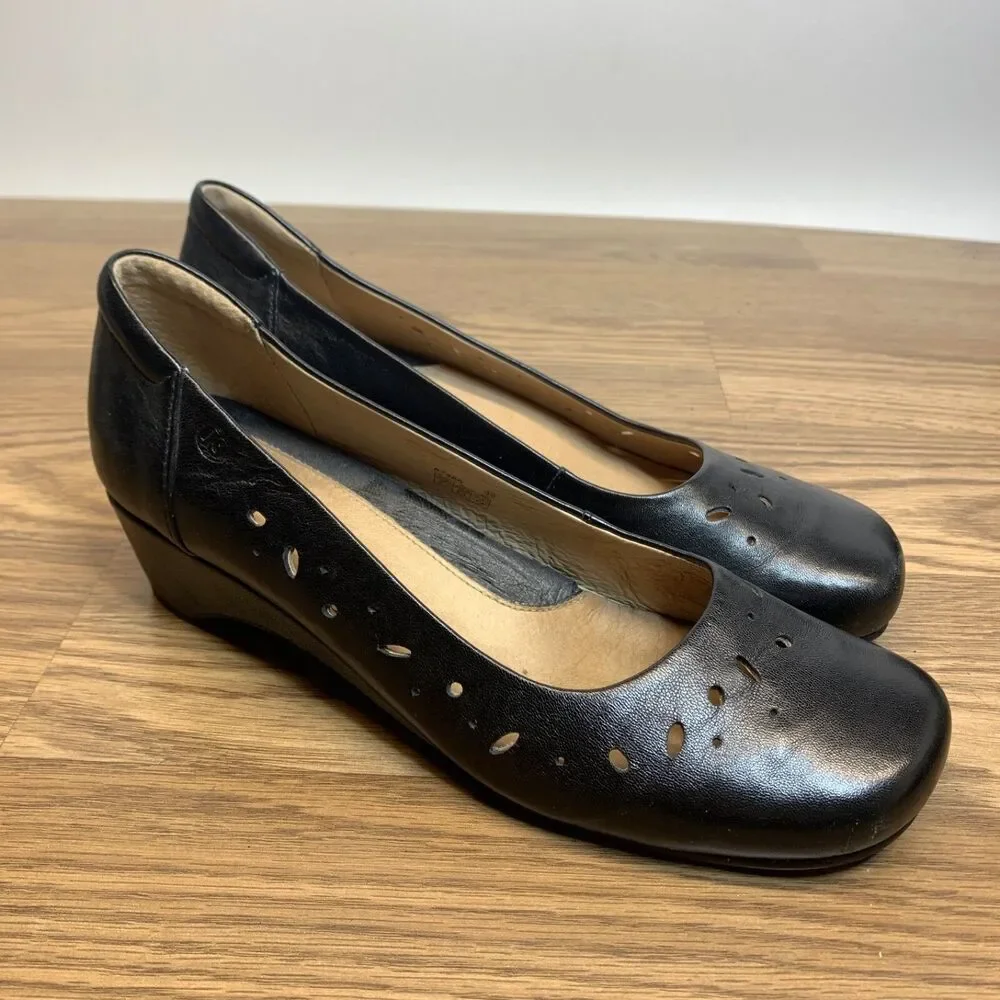 Josef Seibel Slip On Shoe‎ Black Laser Cut Leather Wedge Size 39